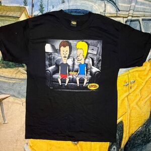 Y2K Beavis And Butthead Watching Music Videos T Shirt Black Sz Large 2011 MTV 00